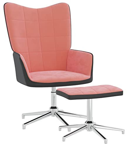Moderner Relaxsessel mit Hocker, Fernsehsessel, Lesesessel, Drehsessel, Rosa, Samt und PVC