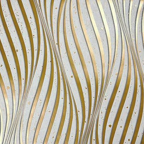 Cathpetic 3D Wave Stripes Glitter Wallpaper Yellow Silver 9.5×0.53m,Embossed Roll for Living Room Bedroom Kitchen Front Room,Non Woven Fabric Wallpaper Luxury Modern Abstract