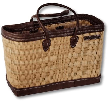 NATUREHOME Schilfrohrtasche L 47x31x15 cm mit Ledereinrahmung und Ledergriffen - handgefertigter, besonders großer Shopper aus robustem, nachhaltigem Schilfrohr, besonders leicht, stabil & vielseitig