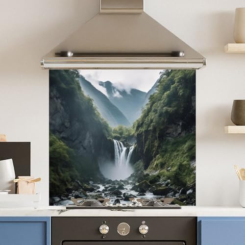 Toughened 6mm Glass Kitchen Splashback 70 x 65cm Waterfall Landscape - Polished Heat Resistant Back Splash for Cookers Hob