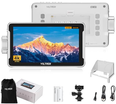 VILTROX DC-V1 5,5”Monitor Da Campo per Fotocamera DSLR Monitor Touchscreen 4K HDMI Video Monitor Esterno per Sony Canon Nikon 2000nits 3D LUT 1920×1080 IPS HD Video con Batteria Ricaricabile Hood