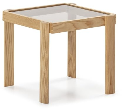 MESA AUXILIAR 43X41X40 CRISTAL AHUMADO/MADERA NATURAL