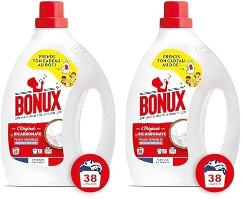 Bonux Lessive Liquide l'Original Bouteille | Adaptée aux peaux sensibles | Nettoie en Profondeur | Pour linge Blanc et Couleur | 1,9L et 38 Lavages (Lot de 2)