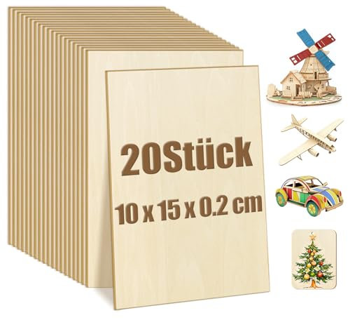 Suofuolef 20 Stück Unvollendete Holzplatte, 100 x 150 x 1.5 mm Sperrholzplatten zum Basteln zum Laserschneiden und Gravieren für Heimwerkerprojekte, Zeichnen, Architekturmodelle