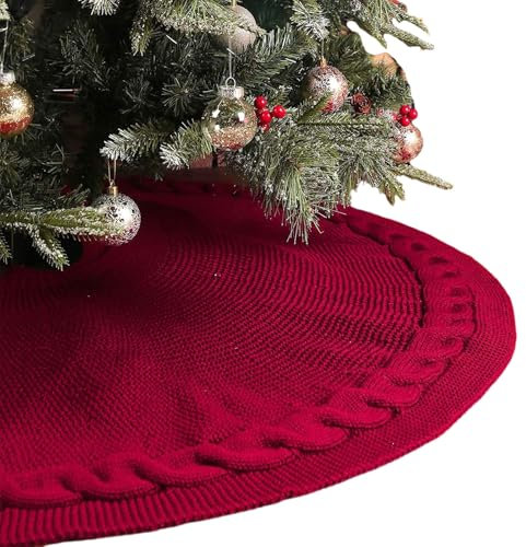 Christmas Tree Skirt, (24inch, 36inch, 48inch), Woven Tree Foot Base Cover, Woven Tree Skirt Base Floor Mat Cover for Christmas, New Year or Holiday Party Decoration(Red/24inch)