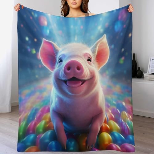 AAPZY süßes Schwein Decke,Vier Jahreszeiten Weich Wohndecke Decke Schlafdecke Sofadecke Plüschdecke Pelzdecke Printdesign Couchdecke Flannel Bett Decke （130×180cm）