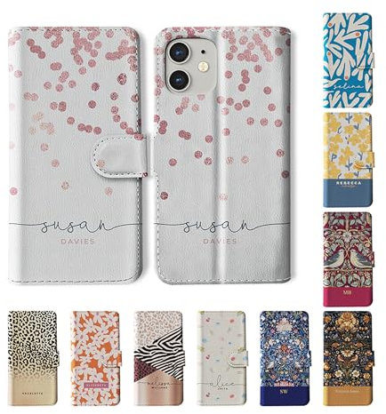 Tirita Personalised Wallet Phone Case for iPhone SE 2020/2022 With Card Holder – Leather Flip Case or Cover With Custom Name – Cute Personalised Gift for Women [16. Rose Gold Dots]