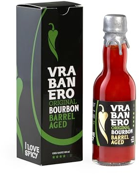 I LOVE SPICY Vrabanero Original Bourbon 100ml – Sauce Piquante avec 80 % de Piments Fermentés – Vieillie en Fût de Bourbon – Intensité 4/5 – Édition Gourmet Limitée