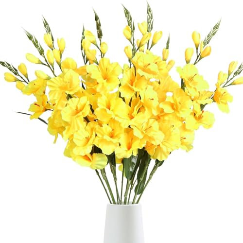 AQCQDQ Künstliche Gladiolen mit langem Stiel, 78 cm Lange künstliche Blumen, Weiße Gladiolen Seidenblumen, Langer Stiel für Hochzeit, Babyparty, Tafelaufsätze, Dekoration, 10 Stück (gelb,5 Stück)