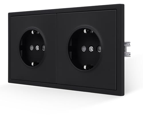 JIMEIDA Doppelsteckdose Schwarz Matt Unterputz Glattes Hautgefühl mit Steckklemme 16Amp Schuko Steckdose Wandsteckdose
