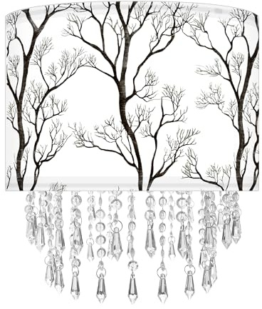 Winter Tree Branch Light Shade with Acrylic Bead Droplets, Branch Drum Fabric Lampshade for Pendant Table & Floor Lamp, Traditional Mordern Decor, 30cm