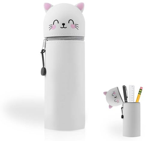 Hiqiku Federmäppchen Katze Kinder - 2 in 1 Silkon mäppchen Mädchen Jungen - Kawaii federmäppchen Etui federtascheTischstifthalter Stifthalter für den Tisch Stand Up Federmäppchen Klein
