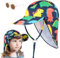 BSBUY Sombrero de Sol Infantil, Gorro de Playa de Patrón de Dinosaurio y Gafas de Sol con Protección UV UPF 50+ Transpirable, Protege tu Cuello, Sombrero de Playa de Verano Ajustable