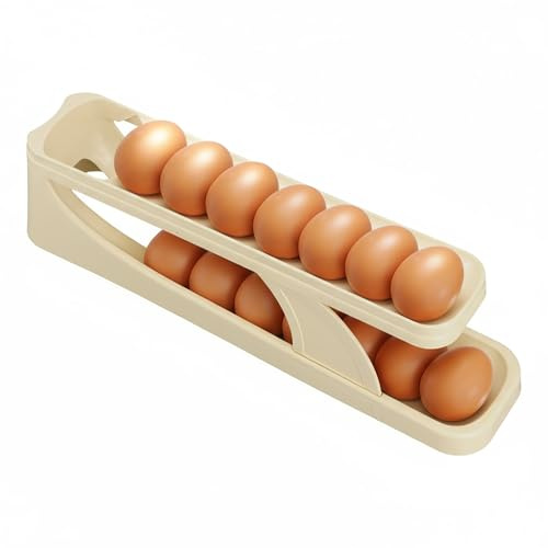 Ziyonix 2 Schichten Automatisch Eierhalter Organizer Eierspender Kühlschrank Aufbewahrungsbox Rollender Eierbox Hält 12-15 Große Eier, Weiß