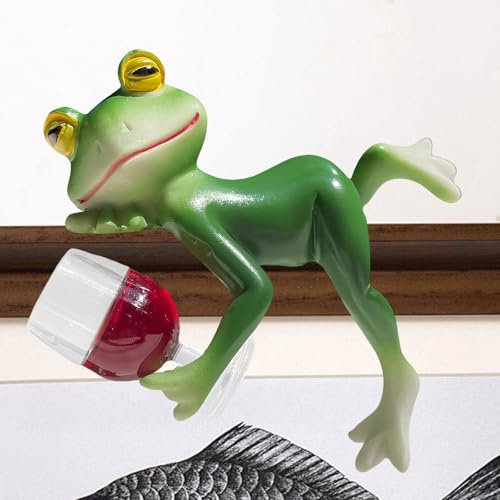 Shwdsy Frösche Deko, Harz Froschfiguren für Miniteich und Blumentopf | Grüne Harzfiguren mit Mini-Weinglas, Geeignet für Blumentöpfe, Garten, Fensterbank, Schreibtisch und Miniteich
