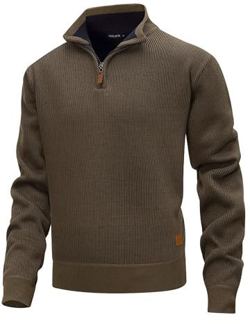 MeiLayM Suéter para Hombre con Cuello Alto Punto Jersey Sueter Manga Larga Jerseys Sólidos Invierno Cálido Suéter 1/4 Cremallera Ligero Punto Grueso