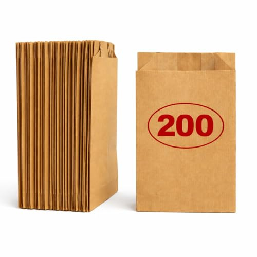 VEZODEK 200 Stück Braun Papiertüten Klein Mini 20x12cm, Es Kann wie Verwendet werden Popcorn Tüten, Kraftpapier, Geschenktüten Kindergeburtstag, Butterbrottüten, Brottüten, Süßigkeiten