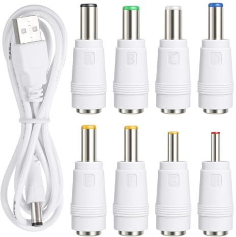 Alrhso Universal USB to DC 5V Kabel mit 8 Adaptern Steckers 1M Netzkabel 5.5x2.1mm Buchse auf Stecker DC Hohlsteckeradapter für Elektronische Geräte