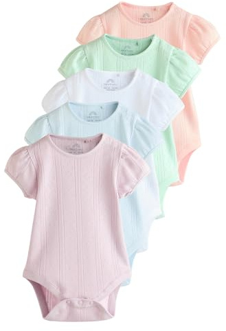 NEXT Baby Kurzärmelige Bodys mit Lochstickerei im 5er-Pack Pastels numeric_50