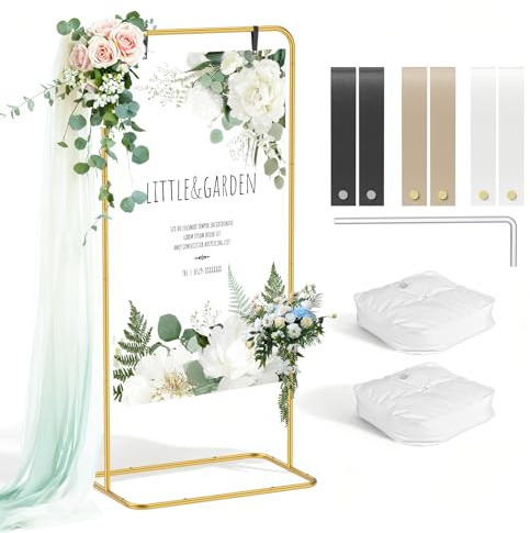 Wedding Welcome Sign, Adjustable Wedding Sign Stand, 127-172 x 50 x 80 cm Metal Easel Stand with 6 Leather Straps, 2 Water Bags, Heavy Duty Easel Stand for Seating Chart, Reception, Posters, and Decor
