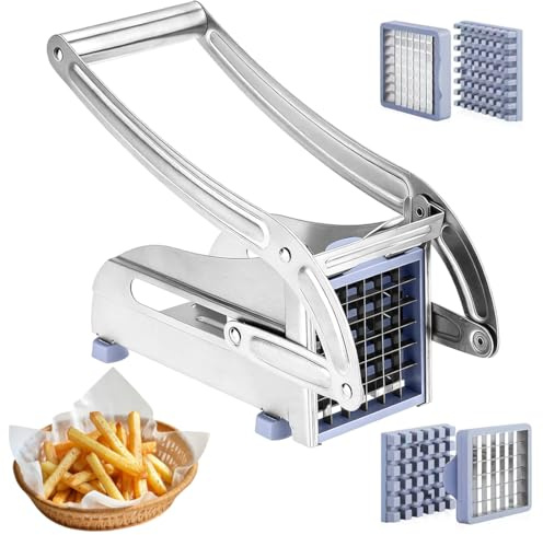 Gohytal Pommesschneider Edelstahl, Pommes Frites Schneider Edelstahl Professioneller French Fries Cutter mit 2 Schneidegrößen, Gemüseschneider Pommes Maschine, Pommes Presse
