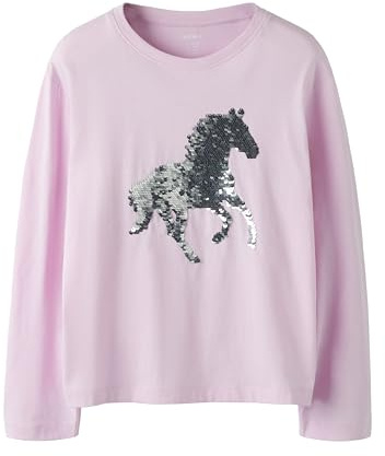 NAME IT Mädchen Langarmshirt mit Wechselmotiv Pailletten Einhorn Pferd NKFDASSA LS NREG TOP