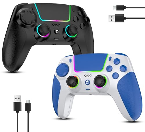 Reddening pour manette PS4 2 Pack, compatibles PS4/PS3/Pro/PC/Mac/iOS/Android/Steam Deck, RGB, touches programmables, double vibration, turbo, pavé tactile, gyroscope, prise casque, batterie 1000 mAh