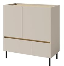 Masseno Kommode Muro 95 cm Sideboard mit 2 Schubladen und 2 Türen für Wohnzimmer Schlafzimmer Modern 95x40x105 cm Beige/Beige