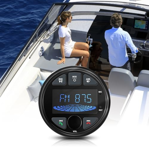 Autoradio Nautica impermeabile con Bluetooth, display LCD da 3 pollici | Lettore MP3 Marine Stereo con FM/AM, USB, AUX, sistema stereo digitale per barche, SUV, golf cart, ATV, UTV, RV e saune