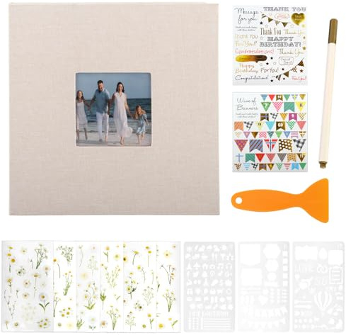 Sunyunze 14 Stück Fotoalbum zum Einkleben Fotoalbum 28x27cm | Groß Beige Leinen Einband Photo Album 40 Verstärkte Herausnehmbare Seiten (20 Blatt) mit Pergamin Trennblätter