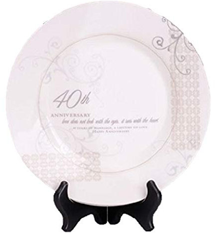 Roman 40th Wedding Anniversary Love Sees with The Heart Porcelain Plate with Stand