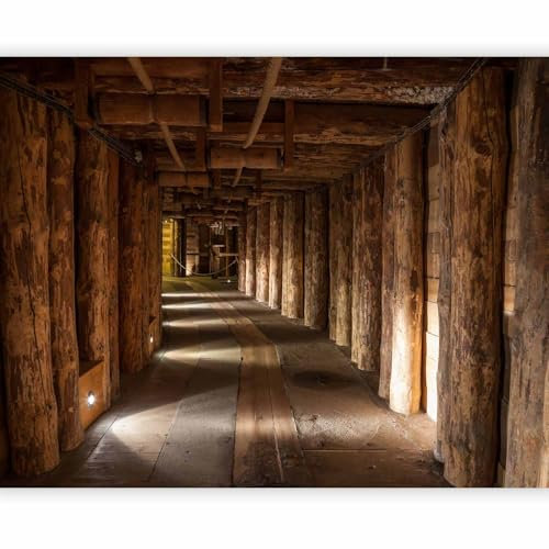 Fototapete - Tapete Tunnel 300x231cm - Foto Tapete Schlafzimmer Wohnzimmer Moderne Vliestapete XXL Wandtapete Motivtapeten 3d Effekt Wand Dekoration - Salzbergwerk Holz Bergwerk Stollen Polen Berbau