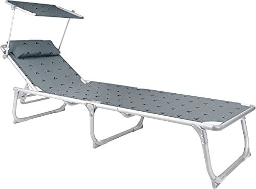 BERGER Sonnenliege mit Dach | Klappbare Campingliege mit 5-Fach Verstellbarer Rückenlehne & Kopfpolster | Wetterfeste Gartenliege aus Aluminium, schnelltrocknend & belastbar bis 120 kg