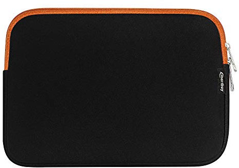 Emartbuy Black/Orange 15-17 Inch Water Resistant Neoprene Soft Zip Case Cover Sleeve With Orange Interior & Zip Compatible with Laptops Listed Below