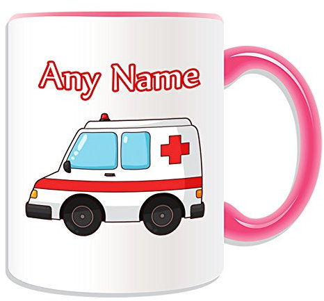 Personalisiertes Geschenk – Ambulance Tasse (Design Thema, Farbe Optionen) – Für jede Nachricht/Name auf Ihrem Einzigartig – NHS Van Fahrzeug Krankenhaus St John rot Kreuz Paramedic Rettungsdienst 999 Treiber Automarke, keramik, rose