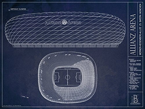 Allianz Arena Kunstdruck im Blueprint-Stil, ungerahmt, 45,7 x 61 cm