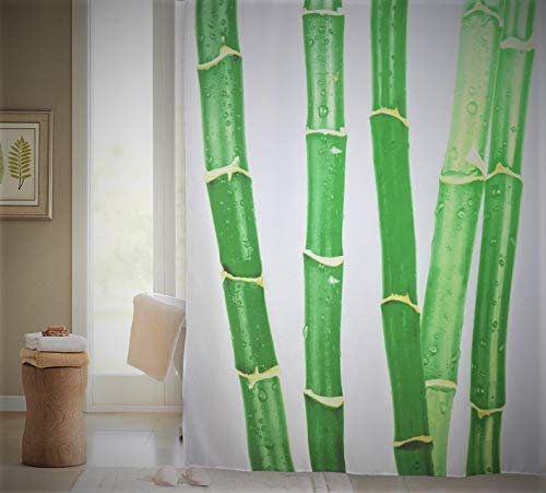 VÄLSON Duschvorhang 180x200 cm „Bamboo Meditation“ – Inkl. Ringe, verstärkte Lochleiste & Gewichtssaum – Antibakteriell, Wasserabweisend & Schimmelresistent, Modernes Bambus-Design