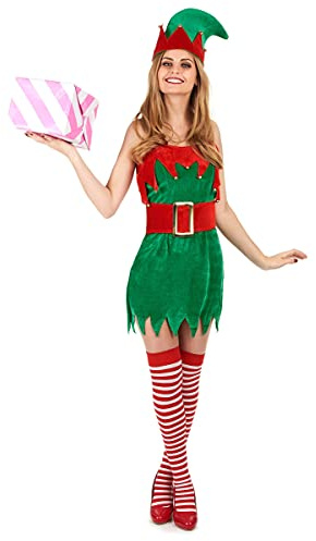 DEGUISE TOI Samtoptik Weihnachtswichtel-Kostüm für Damen in grün-rot - Bunt