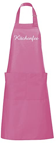 Schnoschi hochwertig bestickte Küchenschürze in Rosa, Schürze mit Küchenfee gestickt