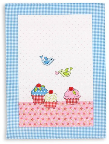 Triolino Halbleinen Geschirrtuch Patchwork 50% Leinen & Baumwolle Blau