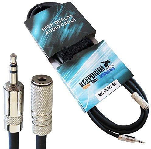 Keepdrum MC099XJ 6 m Extension Cable Stereo Mini Jack 3.5 mm M/F Headphone Extension and Velcro Cable Ties 40 cm