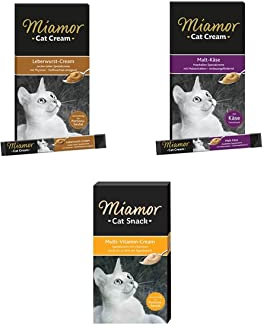 Finnern 2X Miamor Cat Snack Multi-Vitamin Cream 2X Cat Leberwurst Cream 2X Miamor Cat Malt -Käse Cream a 6x15g (23,89 €/kg)