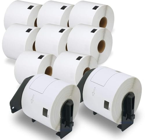 BETCKEY - 10 Rollen DK-11202 Versandetiketten Kompatibel mit Brother, 62mm x 100mm, 3000 Etiketten für Brother QL Etikettendrucker (2 Wiederverwendbare Etikettenhalter)