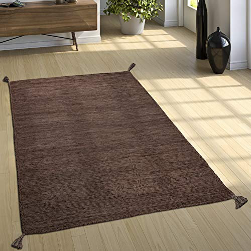 Paco Home Designer Teppich Webteppich Kelim Handgewebt 100% Baumwolle Modern Meliert Braun, Grösse:60x110 cm