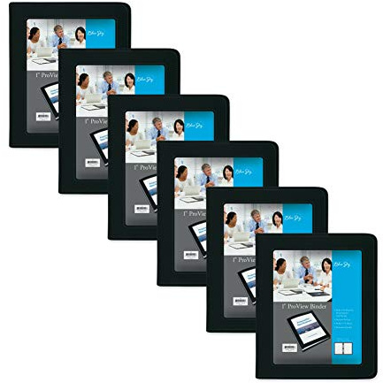 Blue Sky ProView Legacy Black 3 Ring Binder, Letter Size, 1, Textured Faux Leather Cover, Built-in Pockets, Holds 175 Sheets, 6-Pack (10504-C)