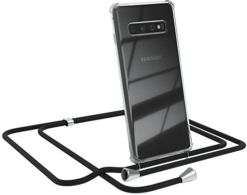 EAZY CASE Handykette kompatibel mit Samsung Galaxy S10 Handyhülle mit Umhängeband, Handykordel mit Schutzhülle, Silikonhülle, Hülle mit Band, Stylische Kette mit Hülle für Smartphone, Schwarz