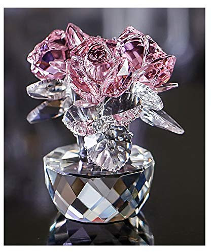 QFkris Bouquet de Roses en Cristal Rose - Figurine en Verre - Décoration pour la fête des mères
