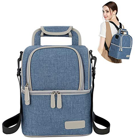 ThreeH Milchpumpentasche 2-lagig isoliert für Milchkühltasche Weit geöffnete Windeltasche mit abnehmbarem Schultergurt BD06 Blue