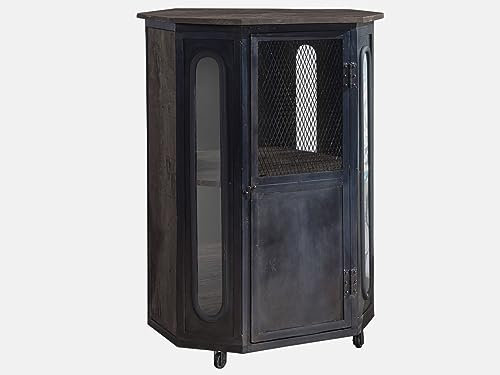 MASSIVMOEBEL24.DE | Railway Vitrine aus Massivholz #230 | aus Mangoholz - Grau, lackiert | 2 Fächer | 120x60x76 cm | massiver Schrank im Industrial-Design