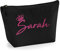 Personalisiert Name Initialen & Königin Krone Kosmetiktasche Damen Schminktasche für Handtasche Makeup Tasche - Glitter oder Flocke Material Druck - Rosa Glitzer - S - Schwarz